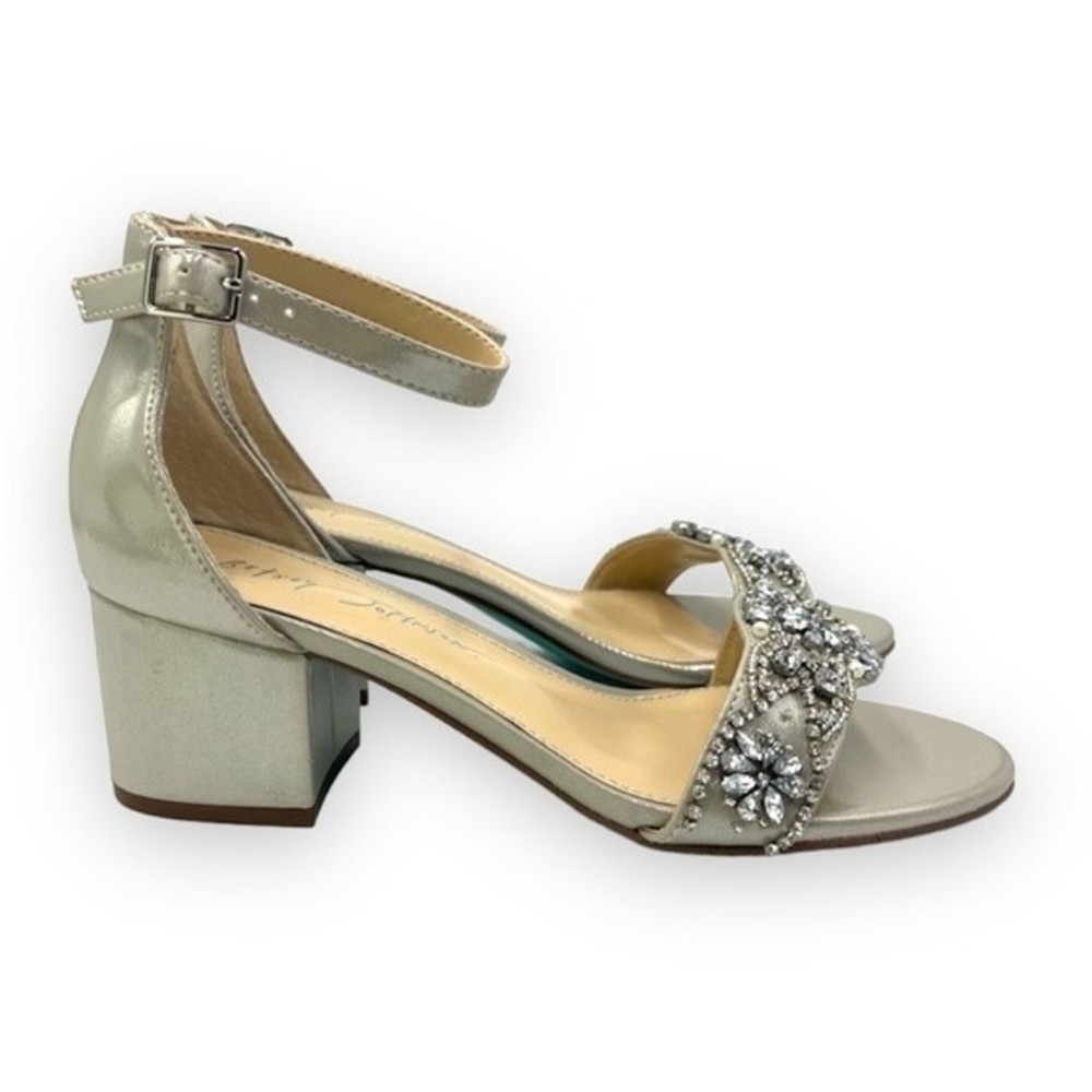 Betsey Johnson  Size 6 Mel‎ Silver Jeweled Jewel Block Dress Heels Sandals Shoes